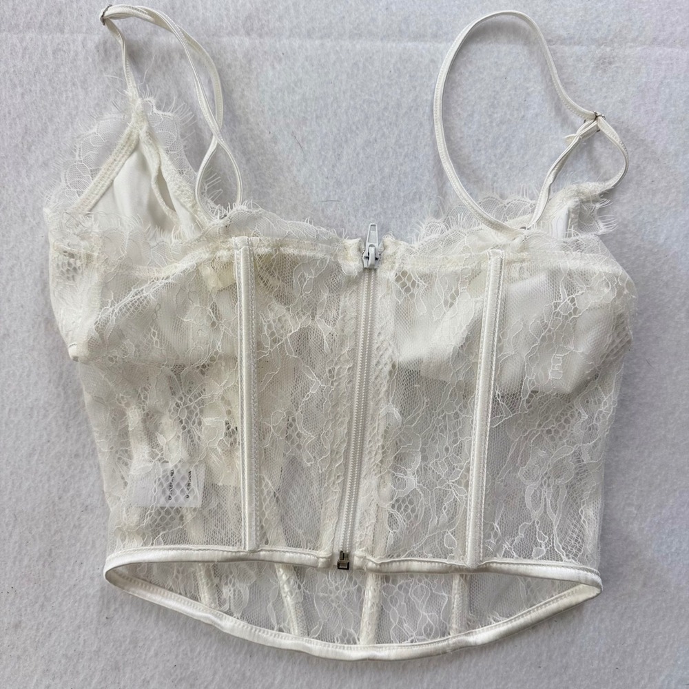 American Threads White Lace Corset bustier Festival Eyelash Trim NWT Small - Picture 5 of 8